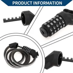Unique Bargains Bike Lock 5 Digit Resettable Bike Cable Adjustable Bike Chain Lock Black 1 Set