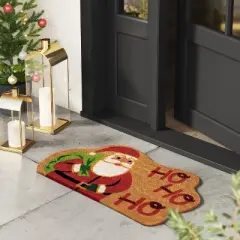 1'6"x2'6" Christmas Santa 'Ho Ho Ho' Coir Doormat Red - Wondershop&trade;: Outdoor Novelty Rug, Medium Pile, Latex Backing