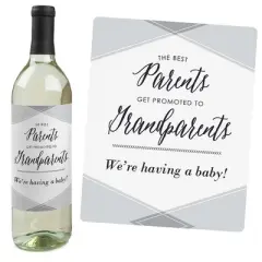 Big Dot of Happiness Parents to Grandparents - Pregnancy Announcement Gift for Women and Men - Wine Bottle Label Stickers - Set of 4