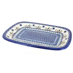 Blue Rose Polish Pottery 121 Vena Large Rectangular Serving Platter
