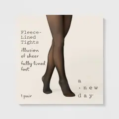 Women's Flat Knit Sheer Illusion Fleece Lined Tights - A New Day&trade; Black