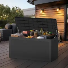 INFURNIC Deck Boxes, Outdoor Patio Storage Box with Handle, Waterproof Box for Storage Patio Furniture Garden Tools, Black, 48"*21.5"*25.6"