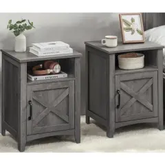 Farmhouse Nightstand with Barn Door,Bedside Table featuring Storage, Side End Table, Night Stand with Open Compartment Transform Your Bedroom