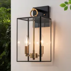 C Cattleya 2-Light Dark Bronze Finish Brass Outdoor Wall Lantern with E12 Base Socket and Clear Tempered Glass Shade