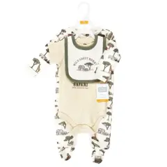 Hudson Baby Infant Boy Cotton Sleep and Play, Bodysuit and Bandana Bib Set, Going On Safari
