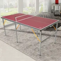 DSVIMOY Portable Ping Pong Table, 6ft Compact Foldable Table Tennis Table Set with Net, 2 Paddles & 3 Balls for Indoor Outdoor, Red, 72"*36"*30"