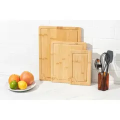 Bamboo Cutting Board Set of 3, Wood Cutting Boards with Juice Groove, Heavy-Duty Nonslip Kitchen Cutting Boards Set Bamboo