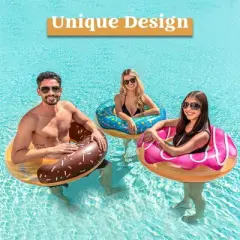 Joyfy 32.5" Inflatable Swim Ring, 3 Packs Donut Pattern Pool Float Toys with Glitters, Inflatable Swim Tube Raft, Swimming Pool Party Decorations