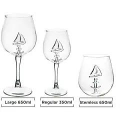 5 Star Super Deals Sail Boat Wine Glass w/ 3D Sailboat and Nautical Anchor Design - 2PC -  Unique Sea Themed Wine Stemware for Wine