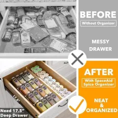 Spice Drawer Organizer with 20 Glass Spice Jars, 386 Labels, for Kitchen Drawers,Black