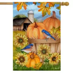 Pumpkins And Bluebirds Fall House Flag Sunflwoers Autumn 28" x 40" Briarwood Lane