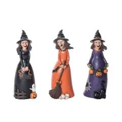 Transpac Set of 3 Resin Witch Figurines for Halloween - Decorative Objects for Spooky Home Decor
