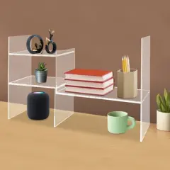 YIYIBYUS Adjustable Acrylic Desk Shelf, Clear Desktop Shelf, Desktop Bookshelf Organizer
