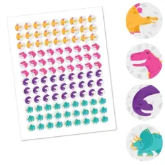 Big Dot of Happiness Roar Dinosaur Girl - Dino Mite T-Rex Party Round Candy Sticker Favors - Labels Fits Chocolate Candy (1 sheet of 108)