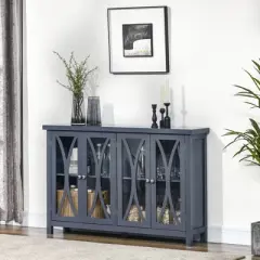 HOMCOM Elegant Kitchen Sideboard, Buffet Cabinet with Storage, Adjustable Shelves for Living Room, Study, 4 Glass Doors, Gray