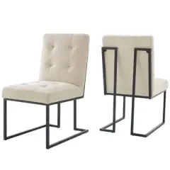 Set of 2 Privy Stainless Steel Upholstered Fabric Dining Chairs - Modway