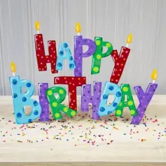 Round Top Collection 17.5" Happy Birthday Stake Yard Decor Candles  -  Decorative Garden Stakes