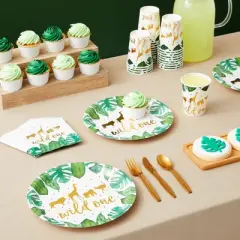 Sparkle and Bash 144 Piece Wild One Party Supplies for First Birthday Decorations, Jungle Safari Theme with Plates, Napkins, Cups, Cutlery (Serves 24)