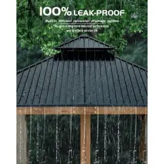Wood Gazebo, Upgrade Wooden Frame, Double Galvanized Steel Roof, Hardtop Gazebo with Nettings and Curtains for Backyard, Patio, Garden and Lawn