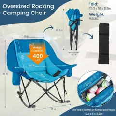 Docred Folding Rocking Camping Chair, Portable Outdoor Rocker with Cooler Bag, 400lbs Capacity, 600D Oxford Fabric, Padded Rocker Chair
