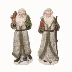 Transpac Large Resin Santa Figurines Set of 2 Colorful Christmas Decor for Tabletop Mantel Indoor Holiday Gifts