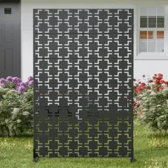 PexFix 72 in. H x 47 in. W Outdoor Metal Square Black Galvanized Panel Screen Garden Fence Brick Pattern Walls