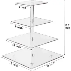 Hachikiko 4 Tier Acrylic Cupcake Stand with Pink LED Light String - Elegant Tower for Weddings, Birthdays, Candy Bar | Pastry Display Holder