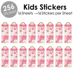 Big Dot of Happiness Little Princess Crown - Pink and Gold Princess Birthday Party Favor Kids Stickers - 16 Sheets - 256 Stickers