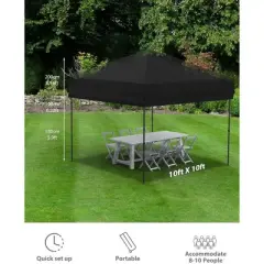 10'x10' Pop Up Canopy Tent Easy to Set Up and Take Down, with 4Pcs Sidewalls, Portable Instant Commercial Canopy for Patio, Outdoor, Camping, Black