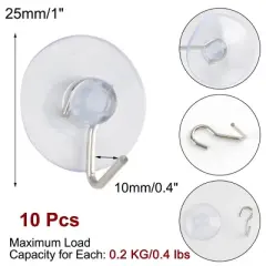 Unique Bargains Vacuum Removable Metal Suction Cup Hooks 1" Diameter Clear 10 Pcs