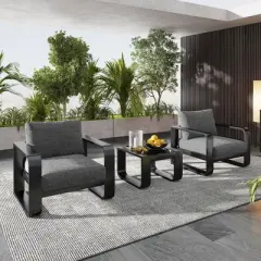 Whisen 3-Piece Patio Furniture with Cushion and Coffee Table - Gray & Black