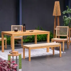 Cambridge Casual Carmel Teak Honey Twist Wicker Outdoor Backless Bench: Weather-Resistant, 500lb Capacity