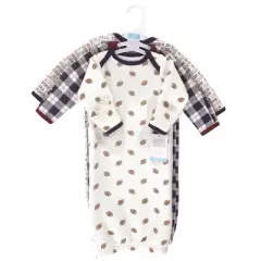Hudson Baby Infant Boy Quilted Cotton Long-Sleeve Gowns 3pk, Football, 0-6 Months