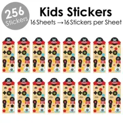 Big Dot of Happiness Pirate Ship Adventures - Skull Birthday Party Favor Kids Stickers - 16 Sheets - 256 Stickers