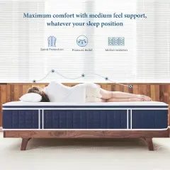 Coolvie 12 Inch Mattress, Medium Firm Mattress, Hybrid Individual Pocket Springs with Memory Foam, Cooler Sleep, Pressure Relief and Support