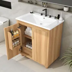 TOBILI 30" Bathroom Vanity with Sink Combo,Multi-functional Bathroom Cabinet with Doors and Drawer,MDF Board,Natural