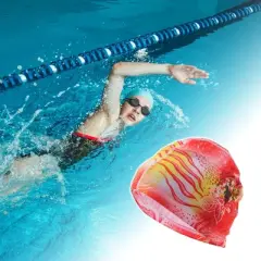 Unique Bargains Polyester Flower Pattern Swim Cap 5.91"x9.25" Pink Yellow 1 Pc