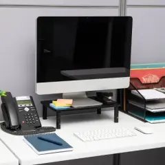 Mind Reader Monitor Stand, Height Adjustable, Ventilated Laptop Riser, Metal, 14.5"L x 9.25"W x 4-5.5"H, Set of 2, Black