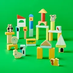 Wooden Stacking Blocks Set - 100pc - Gigglescape&trade;: Toddler Educational Toy, Fine Motor Skills, Shapes & Colors