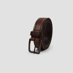 Men's Leather Strap with Heat Crease & Edge Stitch Belt - Goodfellow & Co&trade; Brown