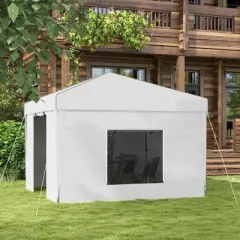 Resenkos Backyard Garden Canopy, Camping Canopy Screen Tent,9.7' x 9.7' Pop Up Canopy with Sidewalls, 2 Mesh Windows and Carry Bag, White