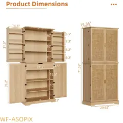 72" Tall Modern Pantry Cabinet with 4 Doors, Drawer & Adjustable Shelves