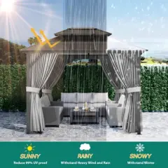 10' x 10' Aluminum Hardtop Gazebo with Galvanized Steel Double Roof Canopy, Outdoor Pergola with Curtains and Netting for Patio Backyard Deck, Grey