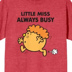 Mr. Men And Little Miss Meme Little Miss Always Busy Crew Neck Short Sleeve Red Heather Women's T-shirt