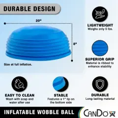 CanDo Inflatable Wobble Ball Balance Dome for Stability, Strengthening, Balancing Training, Vestibular Activities, Exercising and Active Seating, Blue