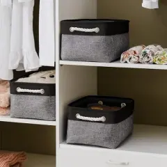 Aoibox Fabric Storage Baskets Collapsible Organizing Bins with Rope Handles Medium 14x10x7 Inch Black Grey 3 Pack