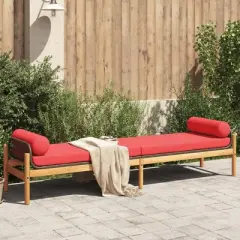 vidaXL Patio Bench with Cushion - Outdoor Loveseat, Brown Poly Rattan, Acacia, Weather-Resistant, 85" x 21.9" x 18.9"