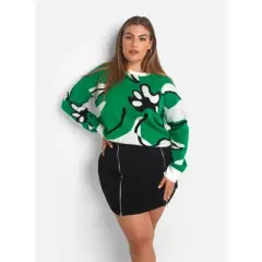 Rebdolls Women's Aster Knit Abstract Flower Print Oversized Sweater