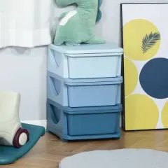 Qaba 3 Tier Kids Storage Unit Dresser Tower with Drawers Chest Toy Organizer for Bedroom Nursery Kindergarten Living Room for Boys Girls