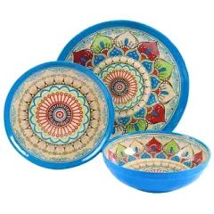 12pc Camilla Melamine Dinnerware Set - Elama: Off-White Medallion Pattern, Service for 4, Dishwasher-Safe, Includes Plates & Bowls